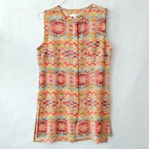Cabi 760 Aztec Sleeveless Sheer Button Tunic Top